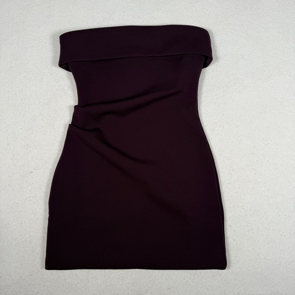 Babaton Burgundy Plum Strapless Ruched Mini Dress Womens XS Folded Neckline